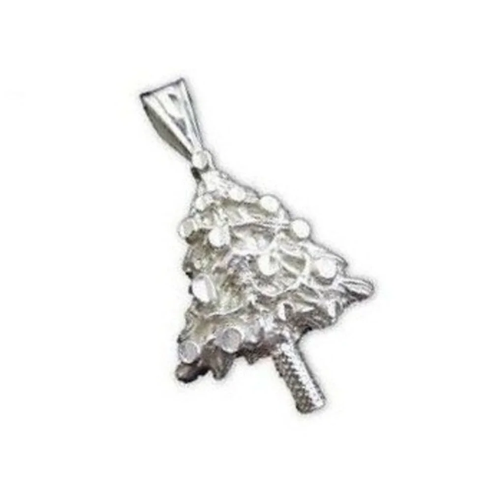 Bright Diamond Etched Christmas Tree Sterling Silver‎ Necklace Pendant*925